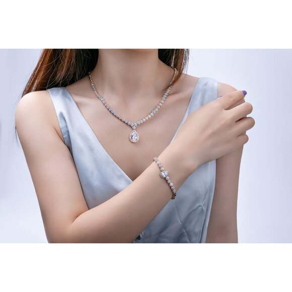 Women Hadskiss Jewelry Set Necklace Dangle Earrings Bracelet Set White Gold Set - Picture 6 of 6